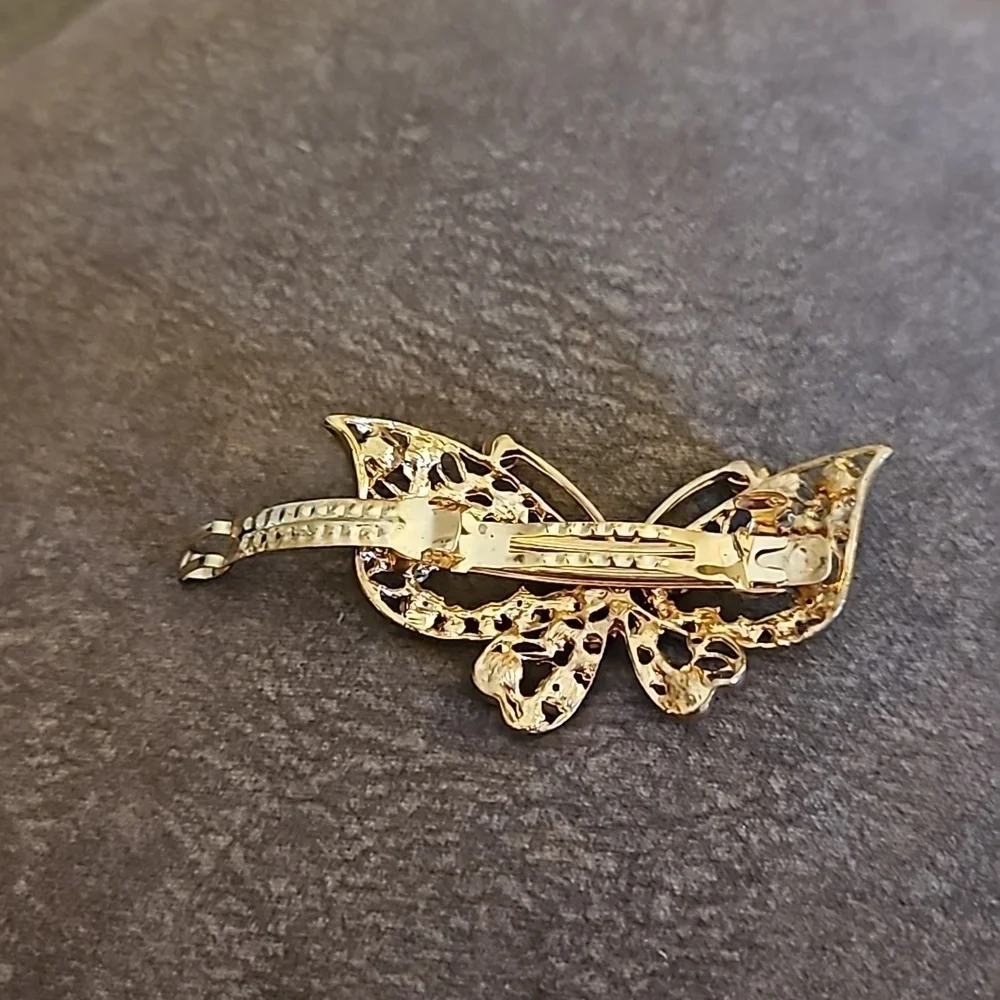 Vintage Fairycore Aurora Borealis Rhinestone Butterfly Barrette